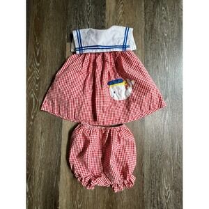 Samara Sailor Dress Set Kids Size 24 Red Gingham Whale Nautical Bloomers